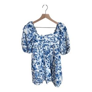 Abercrombie Emerson Poplin Puff Sleeve Mini Dress - Blue Floral XXSP (Petite)